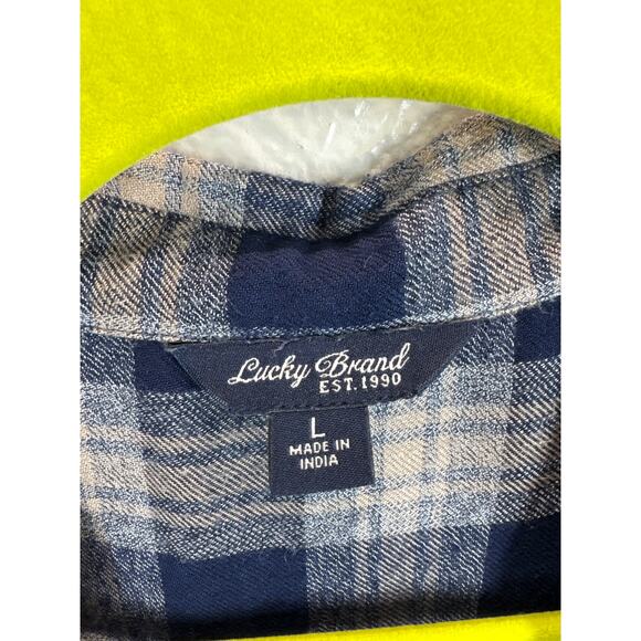 Lucky Brand Soft Thin Blue Plaid Womens Flannel Button Up‎ Shirt Blouse Sz Small - Picture 3 of 4